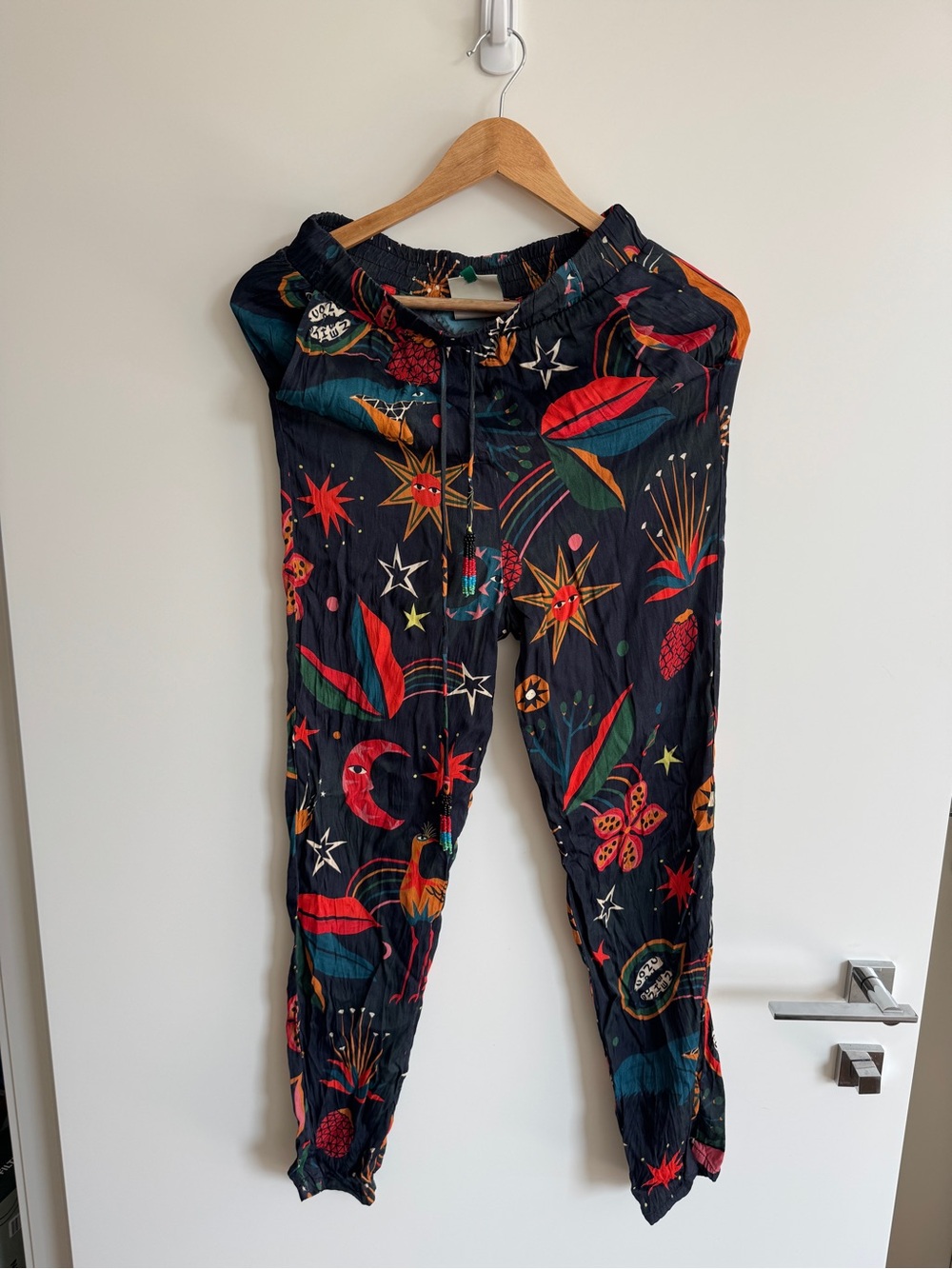 FARM Rio Black Straight-Leg Pants with Multicolor Celestial Print